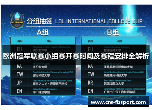 欧洲冠军联赛小组赛开赛时间及赛程安排全解析