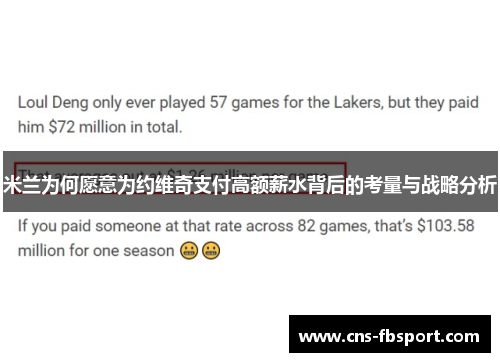 米兰为何愿意为约维奇支付高额薪水背后的考量与战略分析
