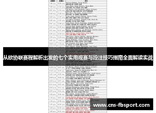 从欧协联赛程解析出发的七个实用观赛与投注技巧指南全面解读实战